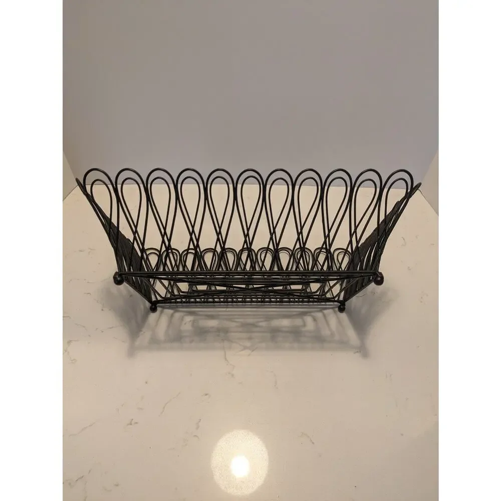 Metal Basket Black Wire Rectangle With Ball Feet Farmhouse English Cottage...